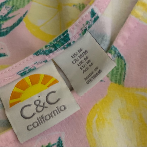 C&C CALIFORNIA Lemon Print Dress Pink Medium Knit Sleeveless - Picture 10 of 11